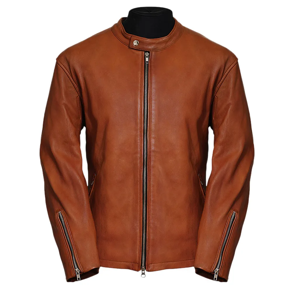 Moto Racer Mens Green Leather Jacket