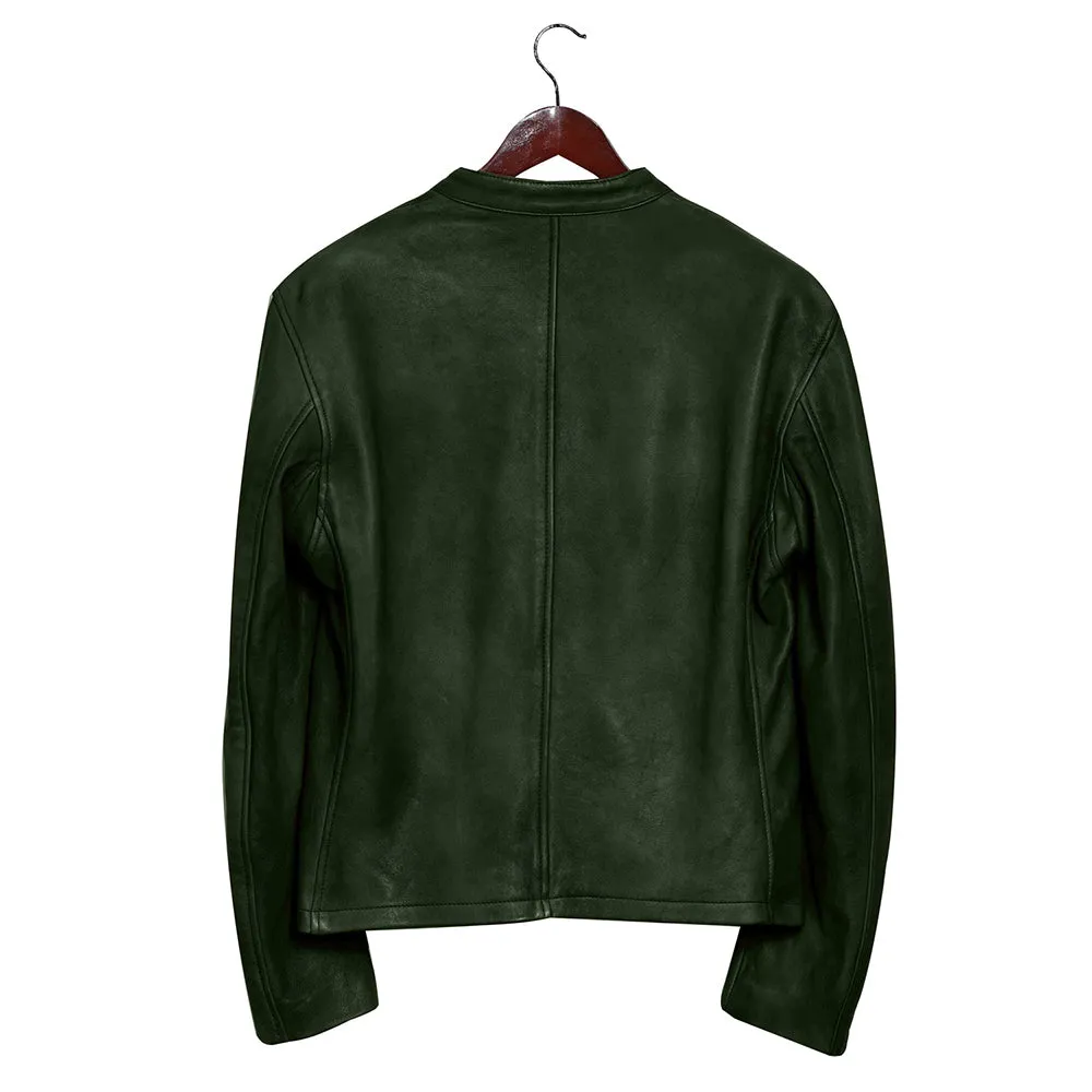 Moto Racer Mens Green Leather Jacket