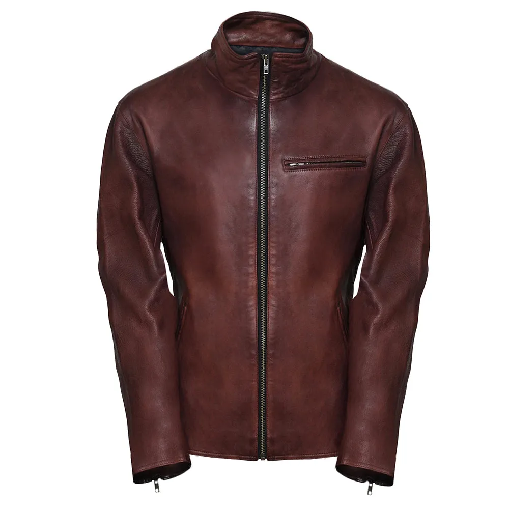 Moto Racer Mens Green Leather Jacket
