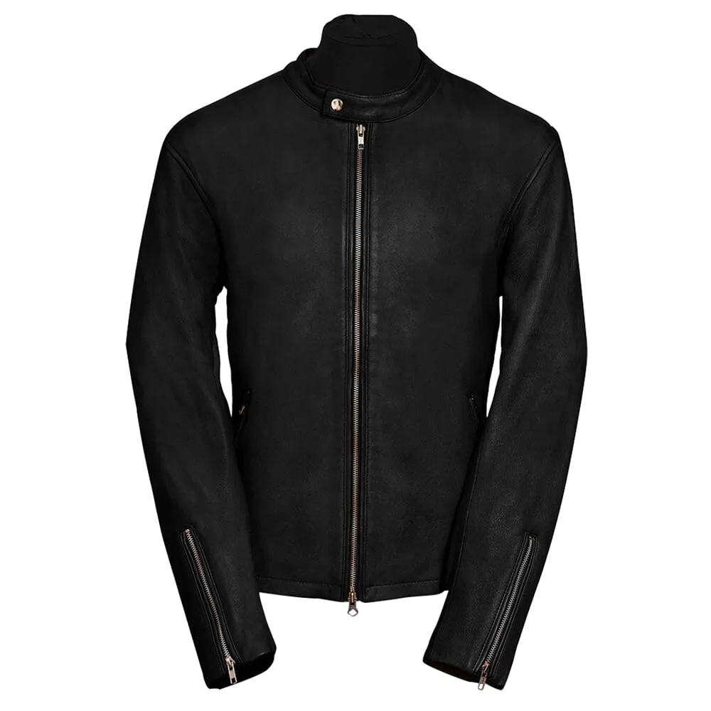Moto Racer Mens Green Leather Jacket