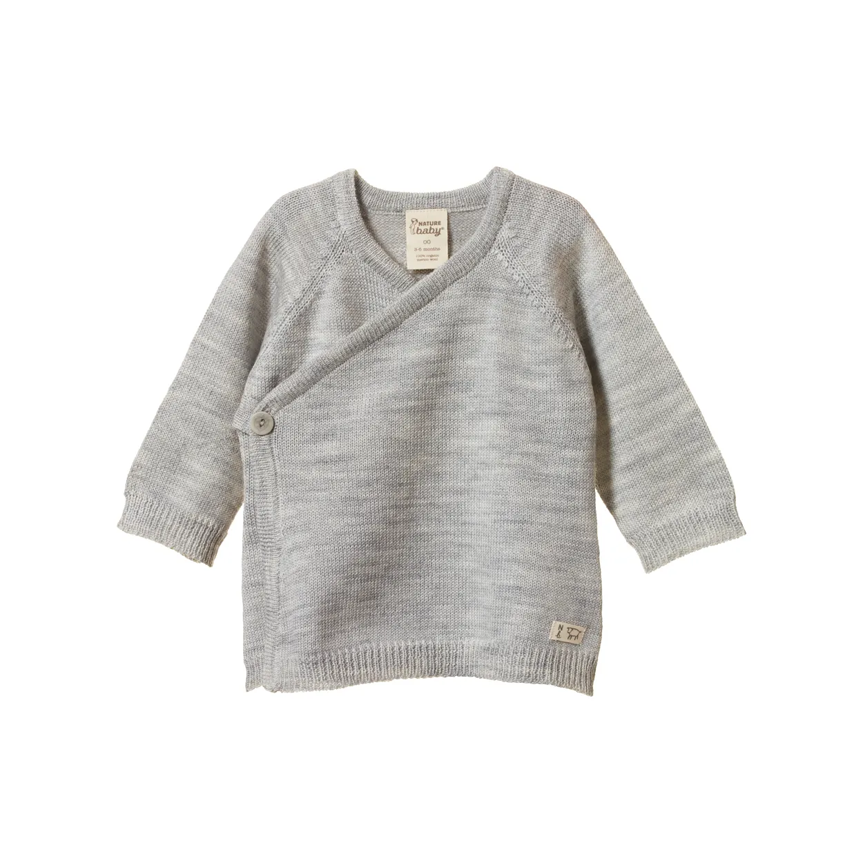 Nature Baby Merino Knit Kimono Jacket - Light Grey Marl