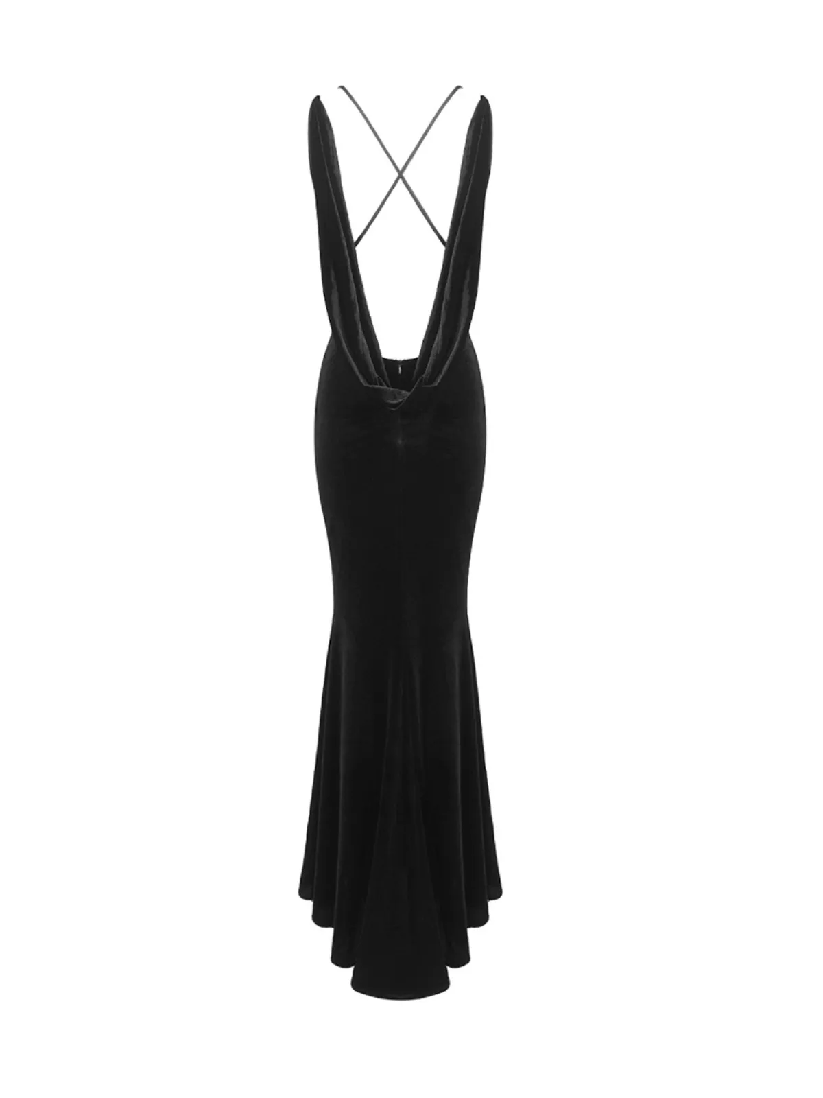 Nketiah Plunge Neck Flower Velvet Maxi Dress