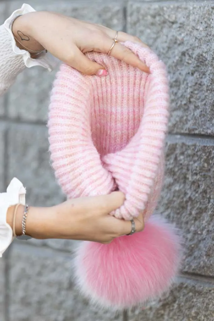 Pink and White Beanie