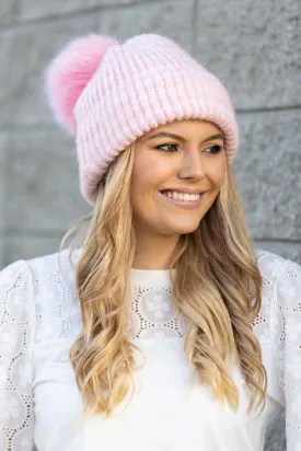 Pink and White Beanie