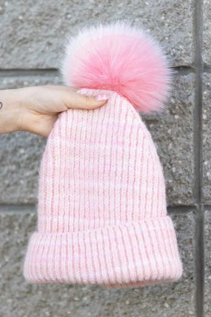 Pink and White Beanie
