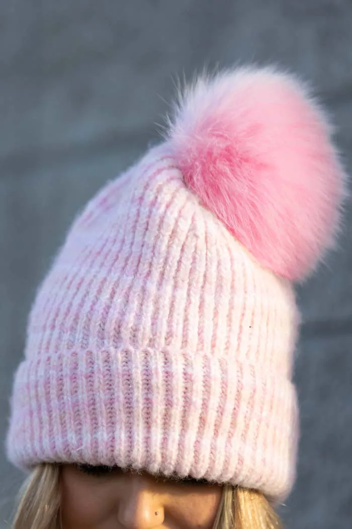 Pink and White Beanie