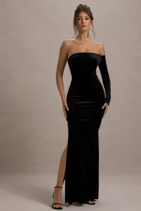 Sandrine | Black Velvet One-Sleeve  Maxi Dress