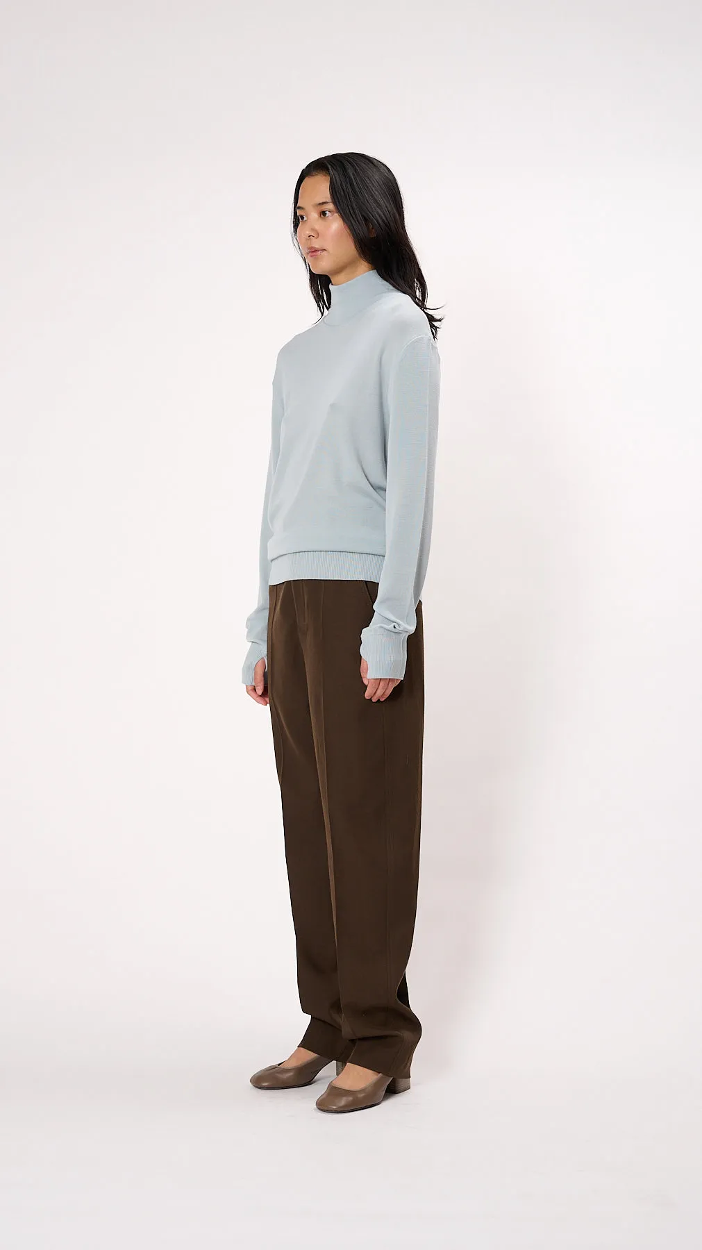 Seamless Turtleneck Top in Cloud Blue