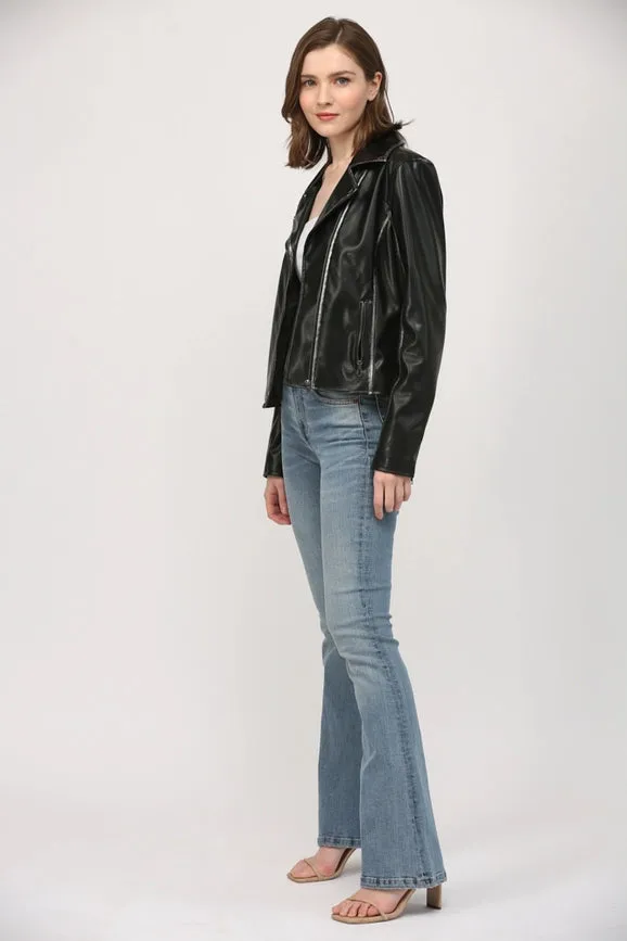 Star Detailing Faux Leather Vintage Moto Jacket