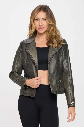 Studded Classic Moto Vegan Leather Jacket