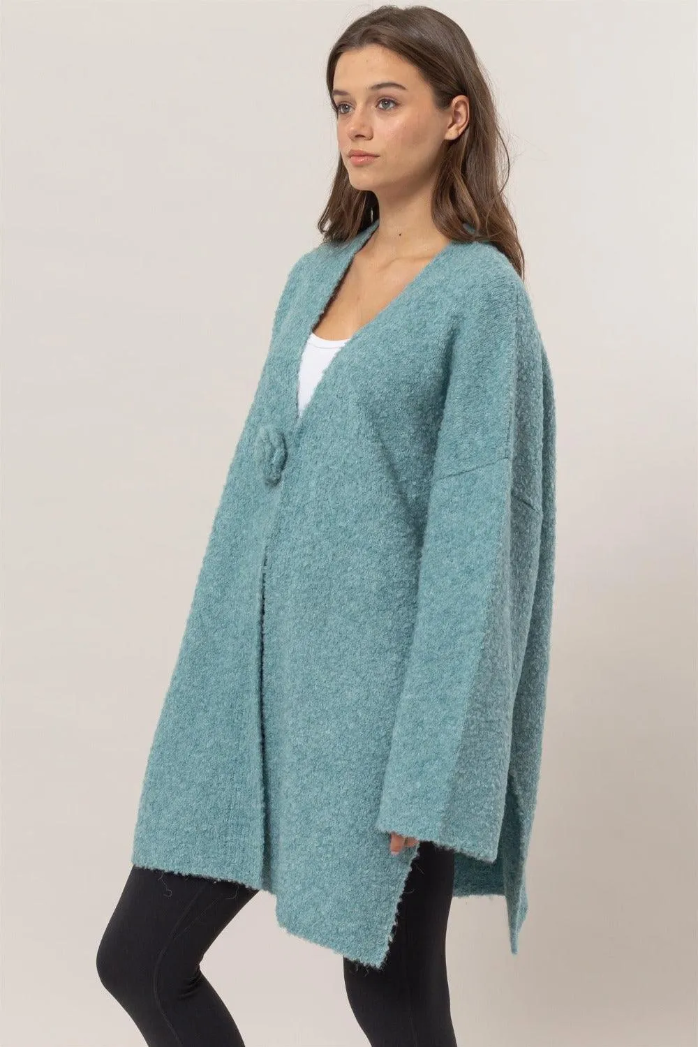 Sweater Cardigan US HYFVE Front Rosette Longline Slit Long Sleeve