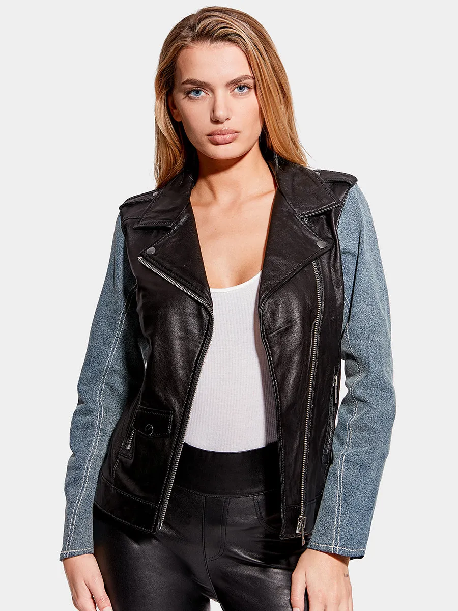 THE EDITOR LEATHER DENIM JACKET