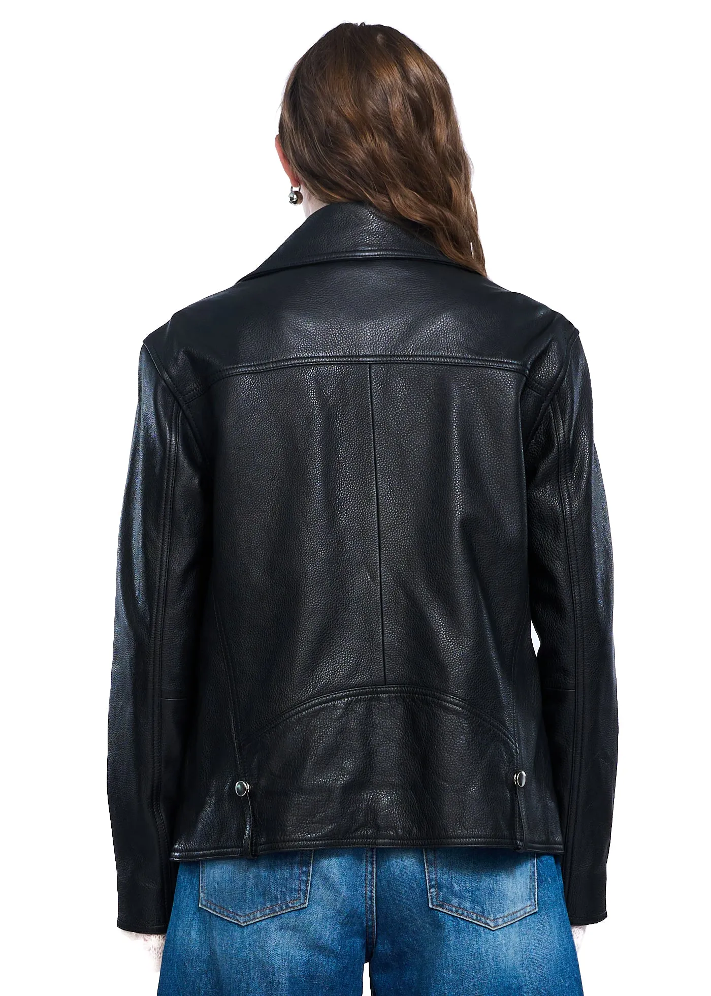 VIAVIA Genuine Leather Oversized Moto Jacket