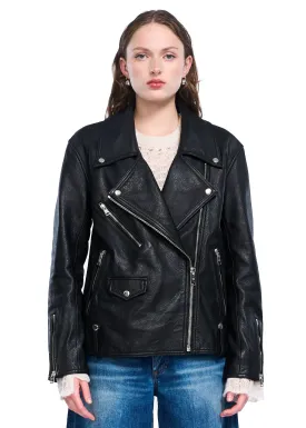 VIAVIA Genuine Leather Oversized Moto Jacket
