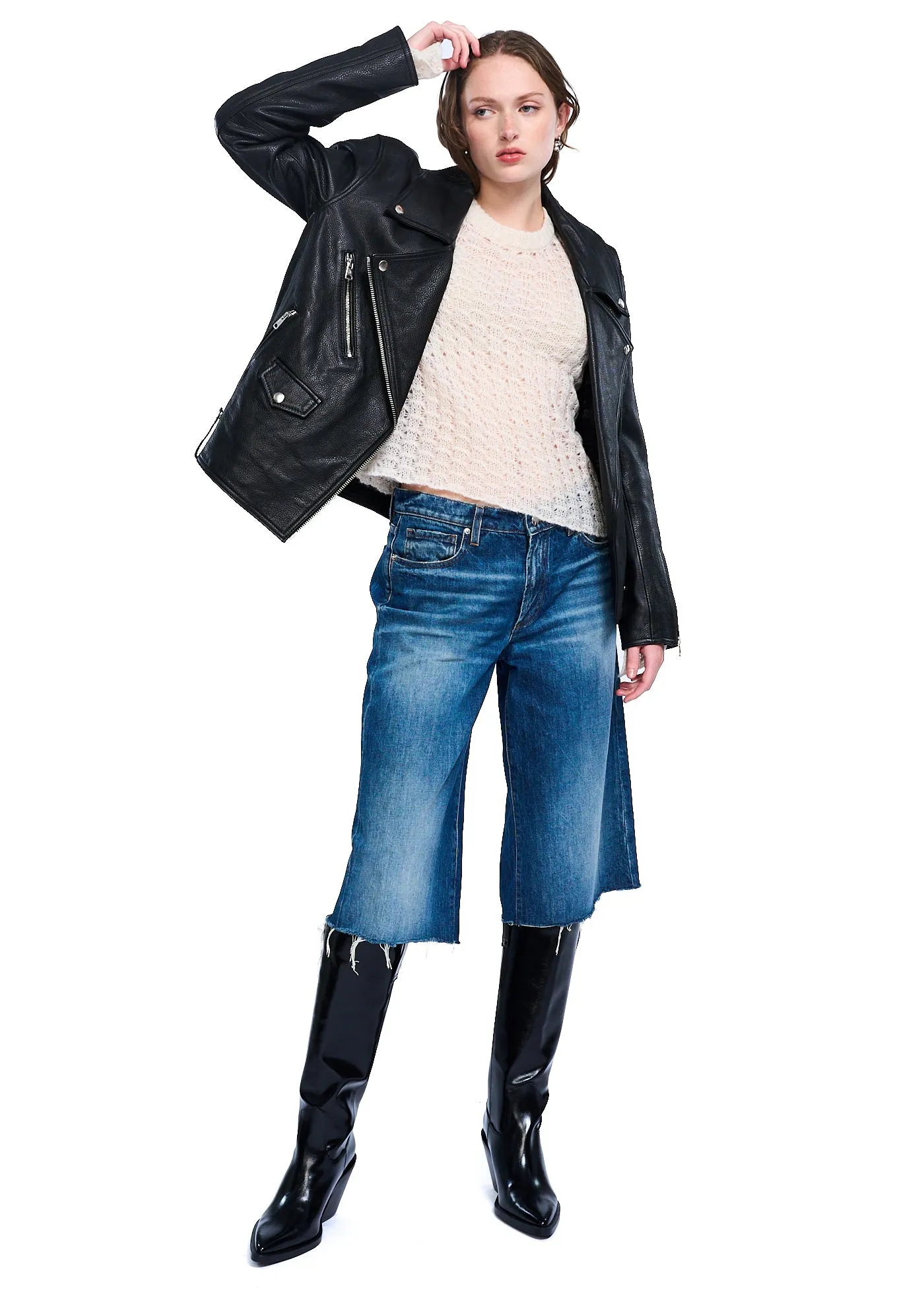 VIAVIA Genuine Leather Oversized Moto Jacket