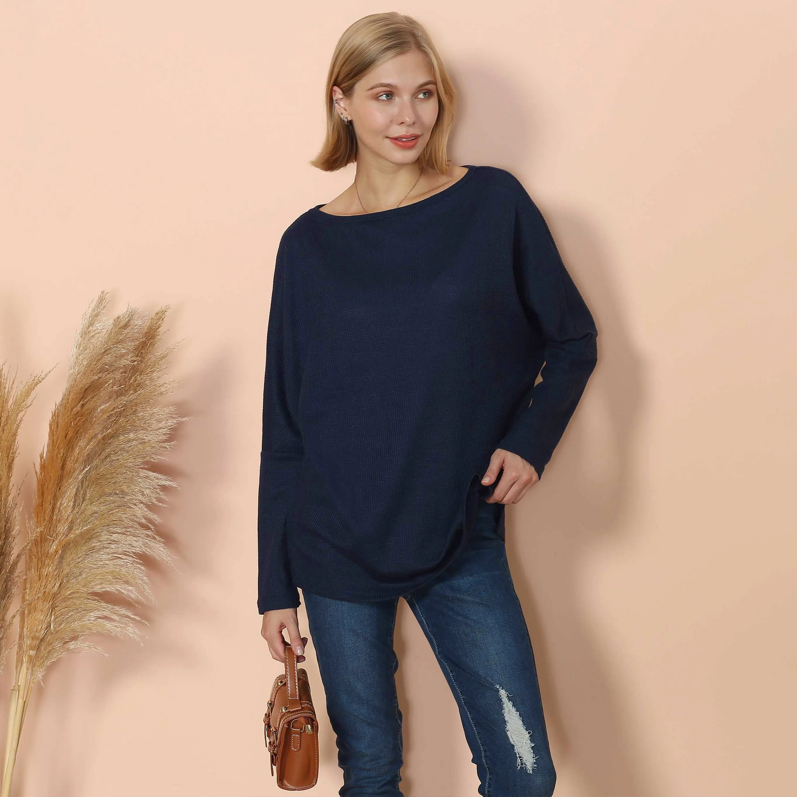Waffle Knit Off Shoulder Oversized Sweater