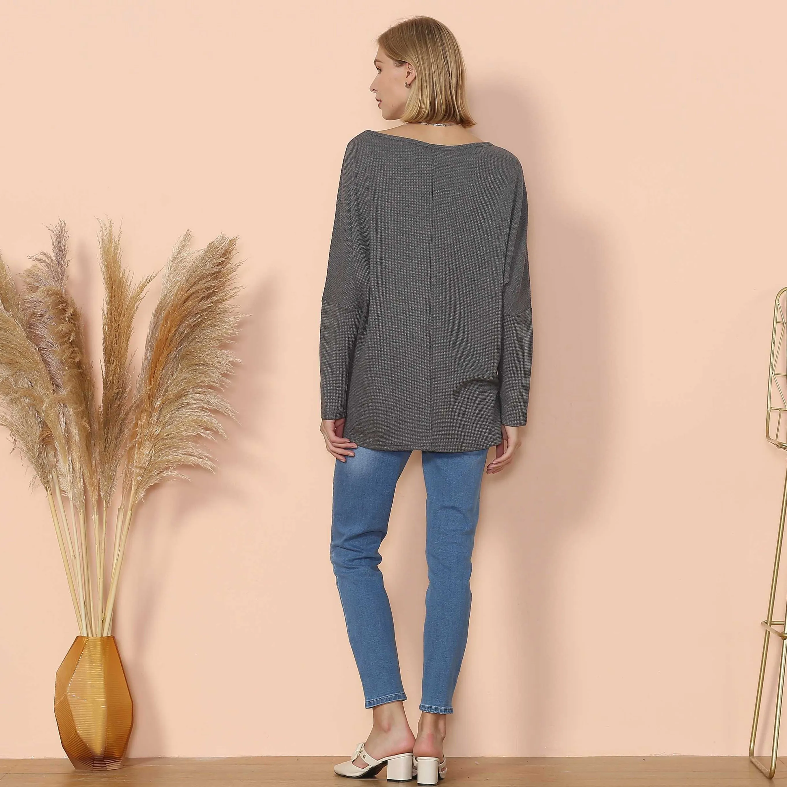 Waffle Knit Off Shoulder Oversized Sweater