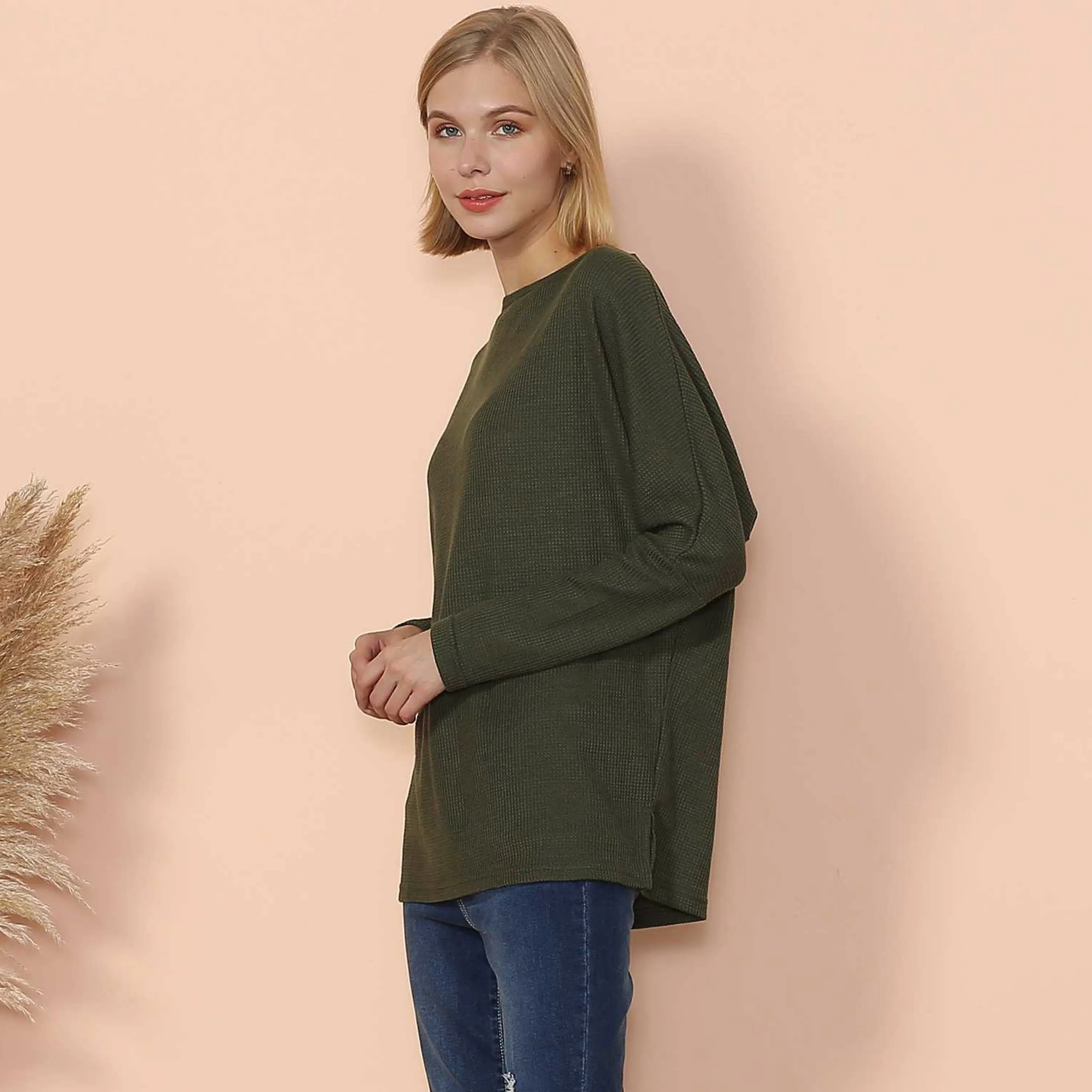 Waffle Knit Off Shoulder Oversized Sweater
