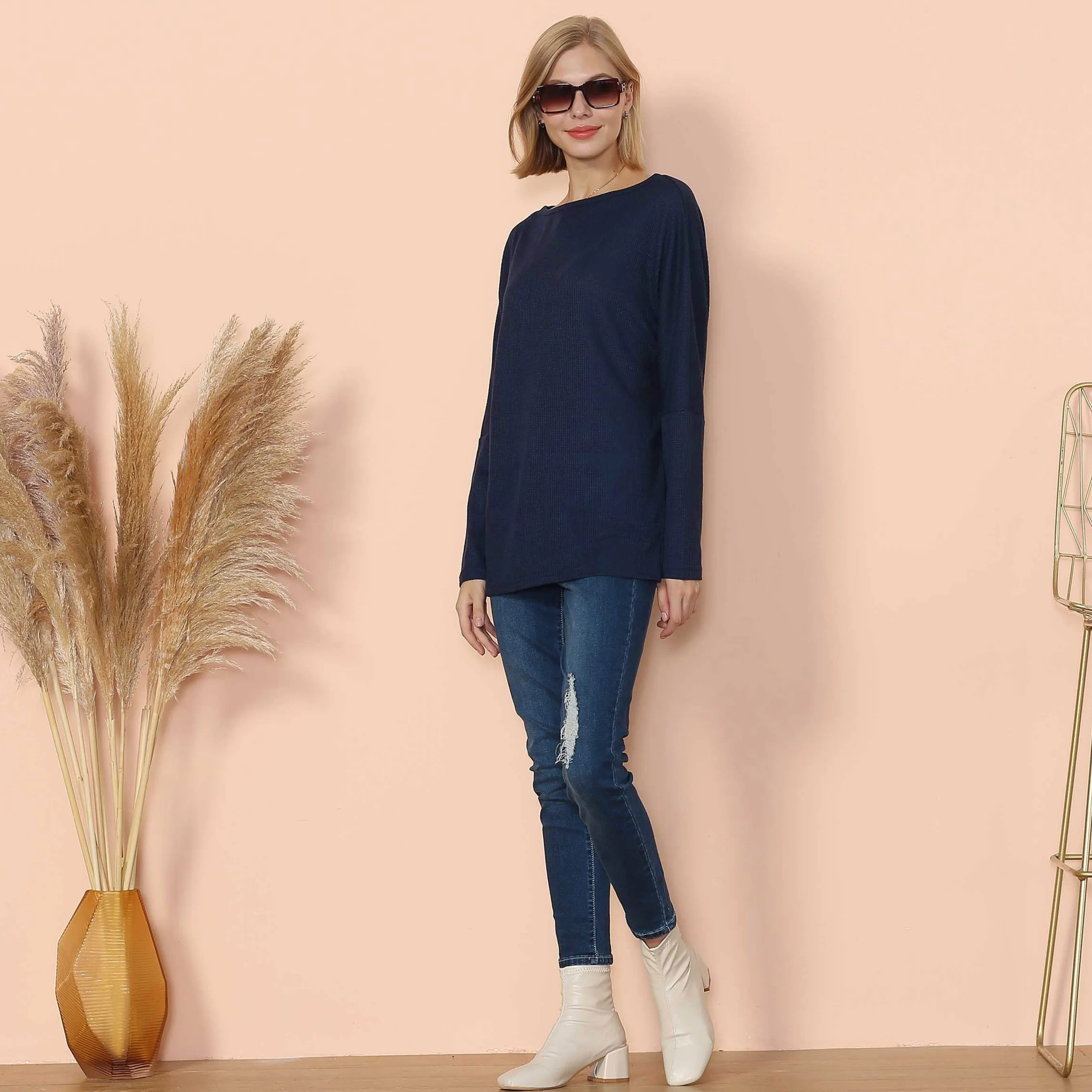 Waffle Knit Off Shoulder Oversized Sweater