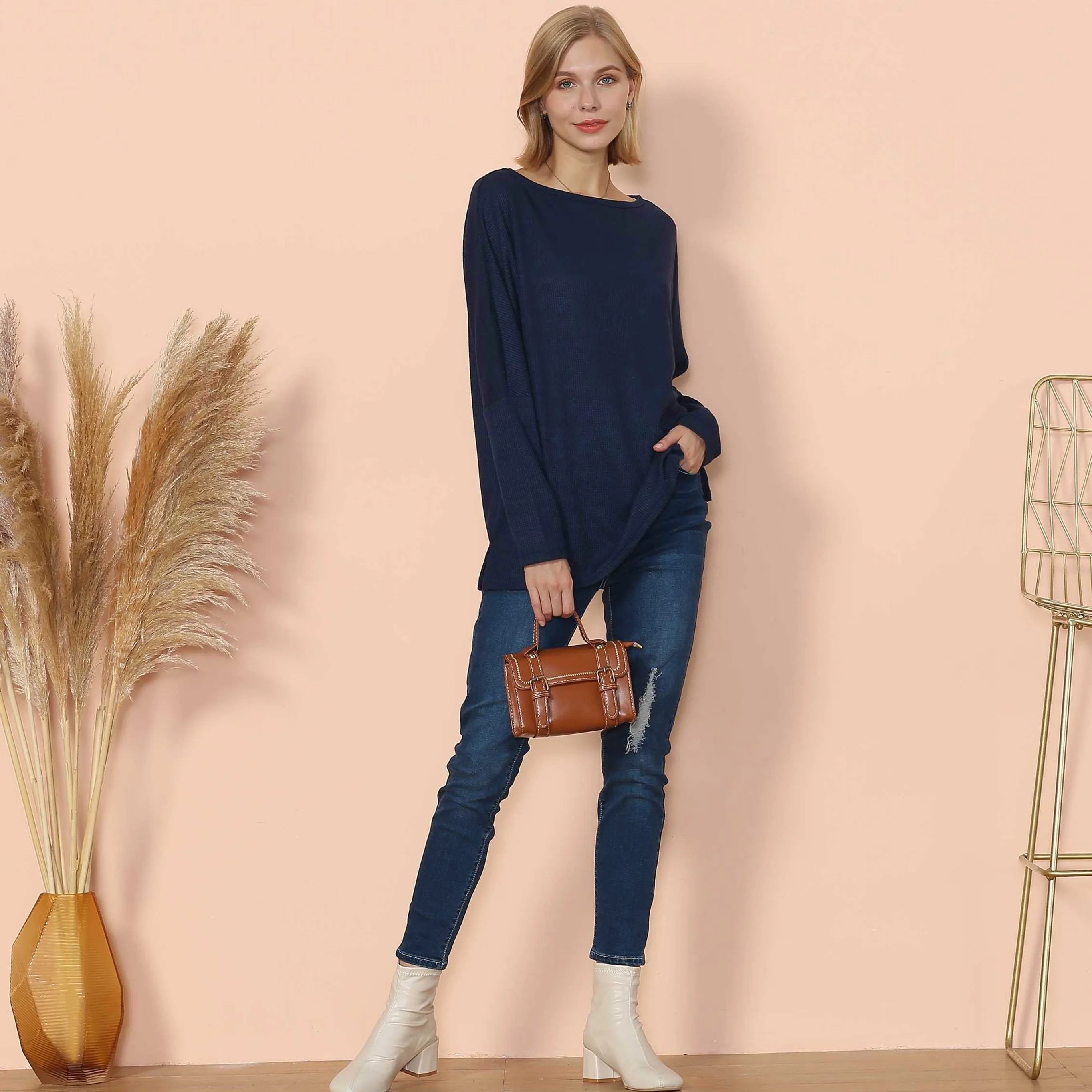 Waffle Knit Off Shoulder Oversized Sweater
