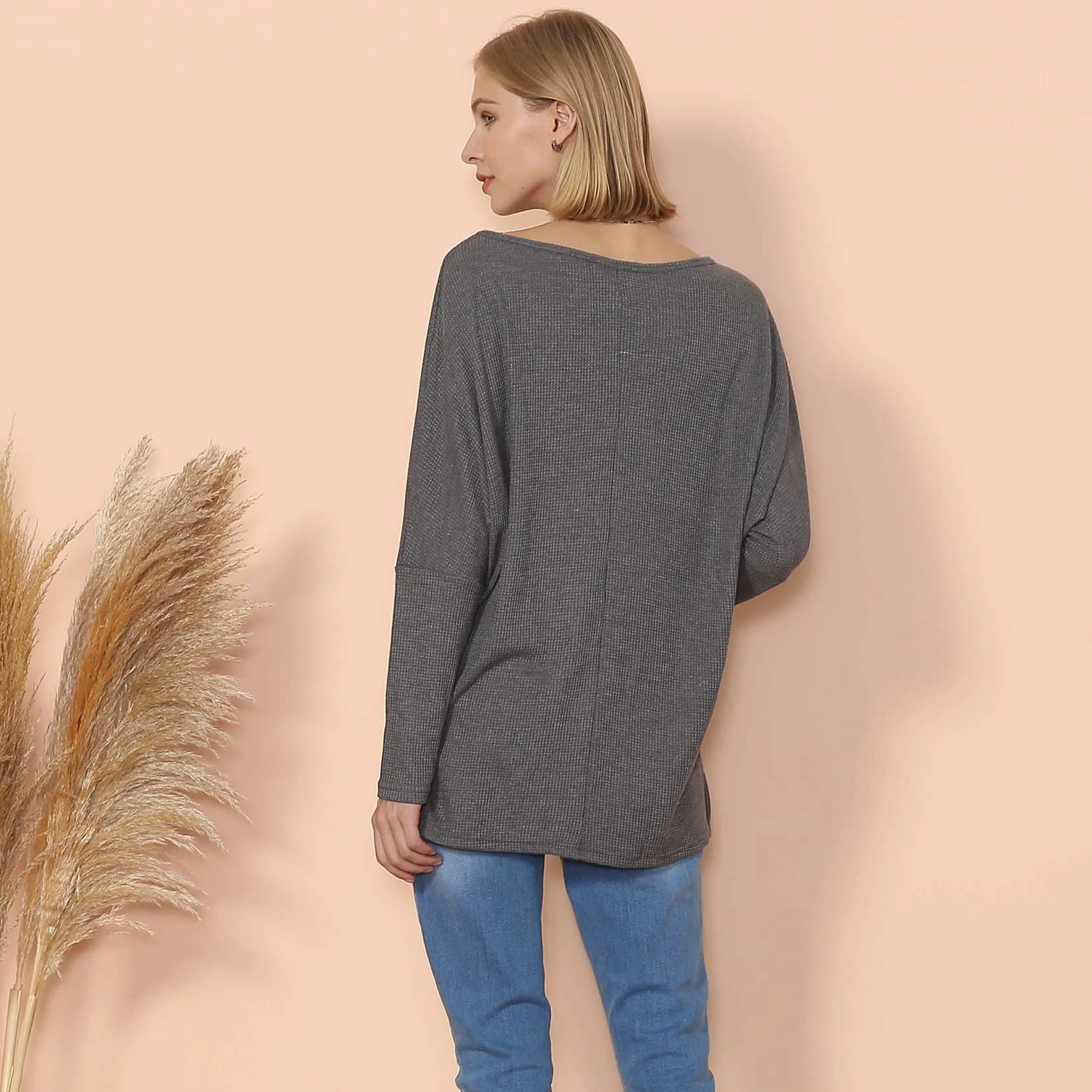 Waffle Knit Off Shoulder Oversized Sweater