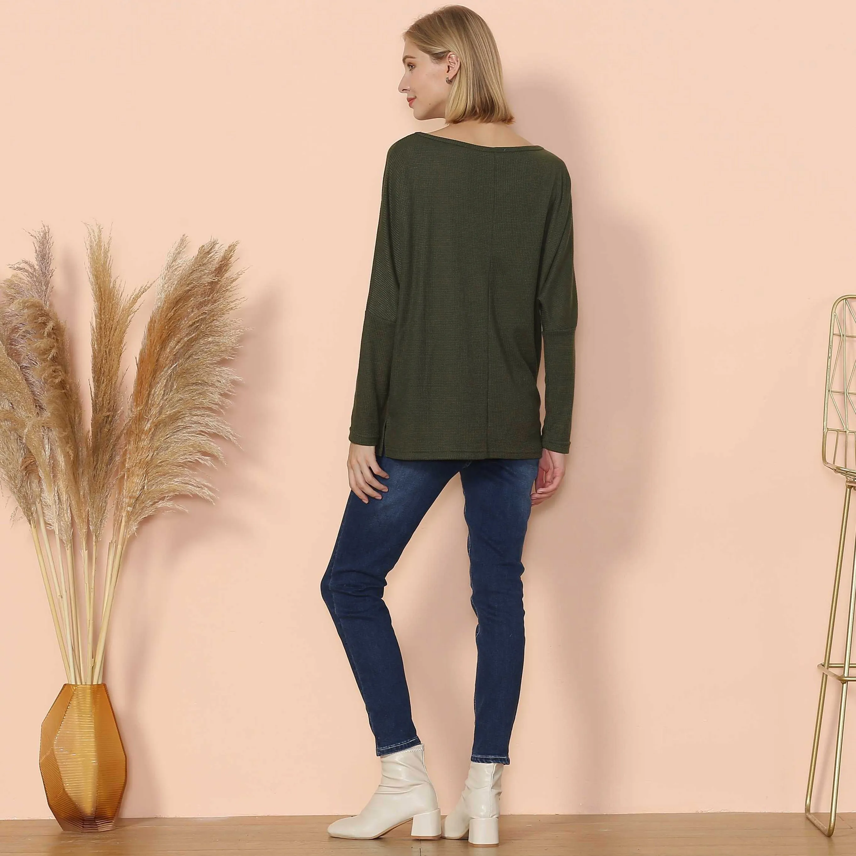 Waffle Knit Off Shoulder Oversized Sweater