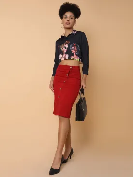 Women Solid Red Pencil Skirt