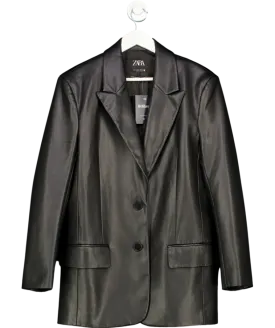 ZARA Black Oversized Leather Blazer UK M